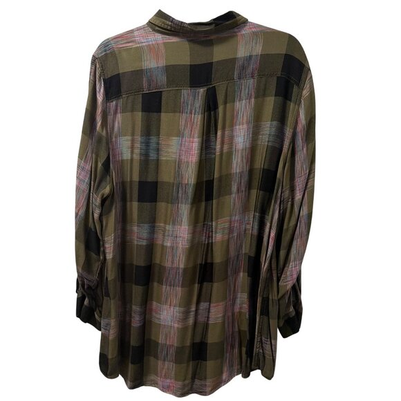 Cato Plaid Button Down Shirt Olive Green Pink Sz 18/20W - Picture 9 of 12